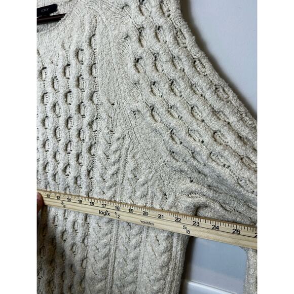 J.Crew Cotton-Blend Bouclé Cable Knit Sweater XL Wide Sleeve Fuzzy Soft - Picture 7 of 12